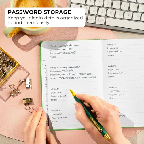 Miniatura 3 de Clever Fox - Libreta de contraseñas con pestañas alfabéticas, organizador de direcciones de Internet, tamaño mediano, para inicios de sesión en Verde