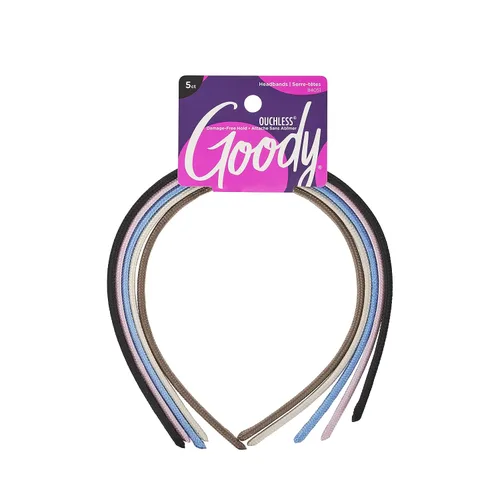 Miniatura 2 de Goody Ouchless - Diademas para la cabeza, 5 unidades, colores surtidos, elegantes y ligeras, delgadas, de tela sin daños para mujeres y hombres