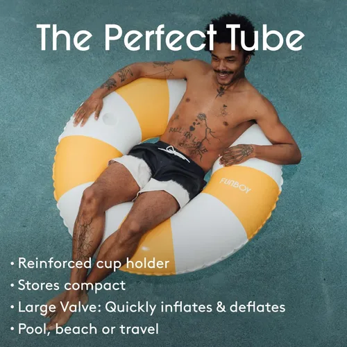 Miniatura 3 de FUNBOY Tubo inflable gigante vintage de rayas naranjas para piscina con portavasos de 48" Gran flotador de piscina para adultos Juguetes