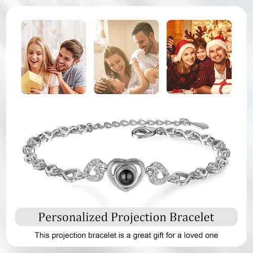 Miniatura 4 de Jeweidea Custom Bracelet with Picture Inside, Personalized Projection Heart Chain Link with Photo, Memorial Gifts for Women