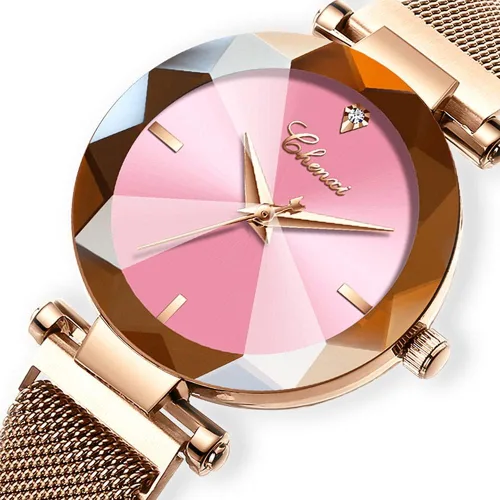 Miniatura 2 de BESTKANG Reloj analógico de cuarzo para mujer, esfera 3D, correa de malla rosa, reloj de pulsera para niñas y mujeres
