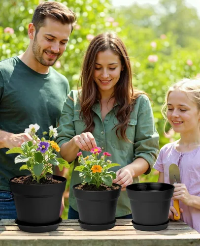 Miniatura 2 de homenote Macetas de plantas, macetas de 6/7.5 pulgadas para plantas, macetas de plástico para interior con múltiples agujeros de drenaje y bandejas