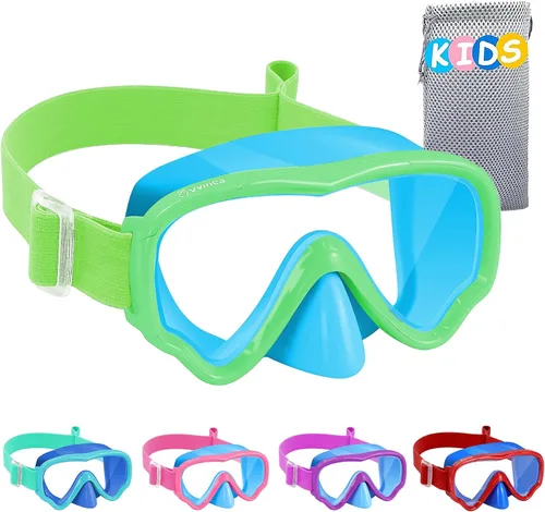 Vvinca Máscara de natación para niños con cubierta nasal, máscara de buceo con correa de tela antiniebla y lente anti-roturas para niños de 3 a 15