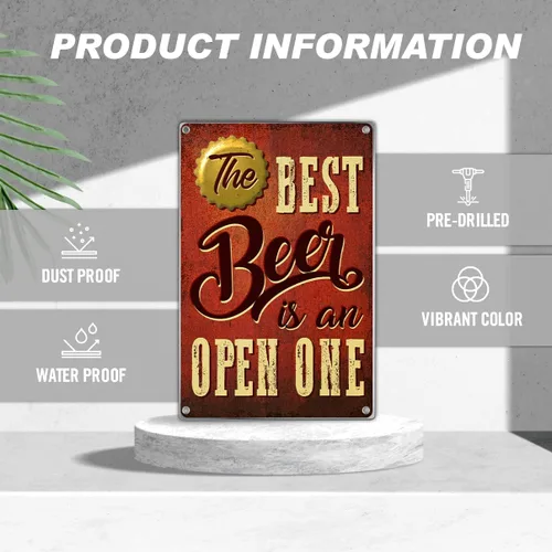Miniatura 2 de The Best Beer Is An Open One - Letrero de metal para decoración de pared, retro, bar, pub, cocina, hombre, cueva, 8 x 12 pulgadas, arte de aluminio