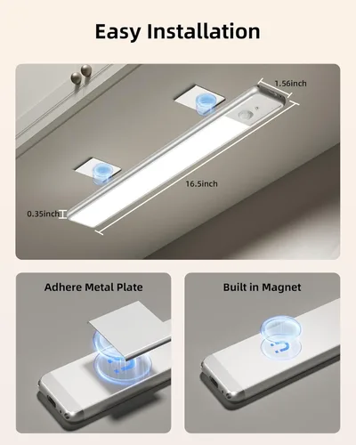 Miniatura 8 de EZVALO Iluminación debajo del gabinete de 16.5 pulgadas, 3 temperaturas de color, luz recargable con sensor de movimiento de 4000mAh para Gris