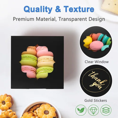 Miniatura 4 de Shallive Cajas de galletas pequeñas de 4 pulgadas, 25 unidades, color negro, cajas de panadería con ventana para regalo de graduación, latas