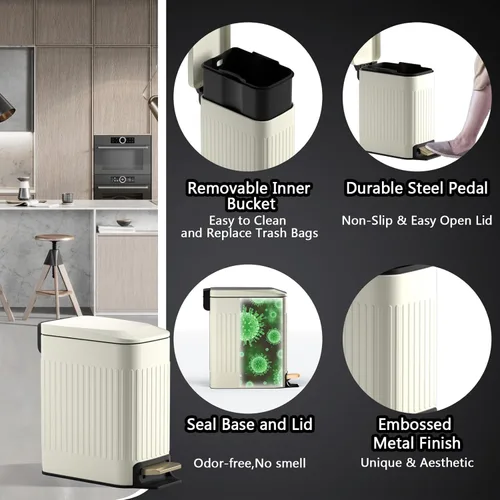 Miniatura 4 de Cubo de basura pequeño para baño con tapa, cierre suave, de 6 litros/1.6 galones, cubo de basura delgado con pedal de metal, contenedor de basura En