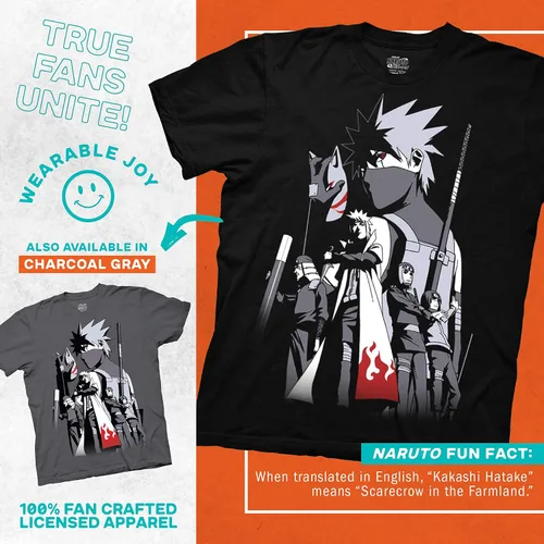 Miniatura 3 de Ripple Junction Naruto Shippuden - Camiseta de manga corta para hombre, Kakashi Hatake Story Anbu Hokage Cloak Crew con licencia oficial, Negro