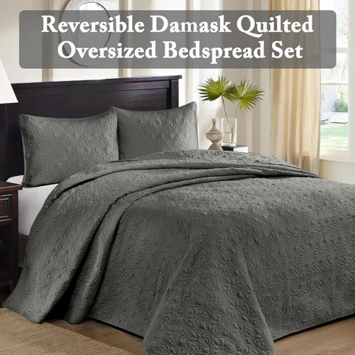 Miniatura 2 de Madison Park Quebec - Colcha acolchada reversible estilo damasco, ideal para todas las estaciones, juego de cama de colcha ligera y fundas a juego