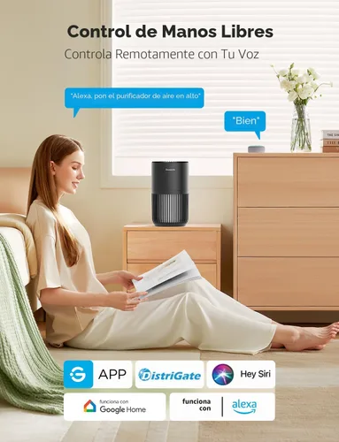 Miniatura 2 de GoveeLife Mini Purificador de Aire para Dormitorio, Purificador de Aire con Filtro Inteligente y Control por App Alexa para Pelo de Mascotas, Negro