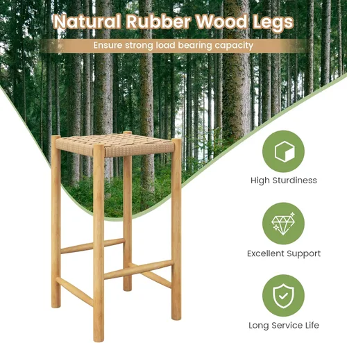 Miniatura 5 de Giantex Juego de 2 taburetes de bar de madera de altura de mostrador de 26 pulgadas, taburetes de bar de ratán bohemio, carga máxima de 330 libras