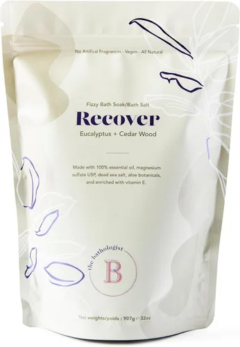 The Bathologist Recover - Remojamiento de baño con gas, manteca de karité y sal de Epsom, terapéutica mineral, exfoliante para piel seca, vegano y