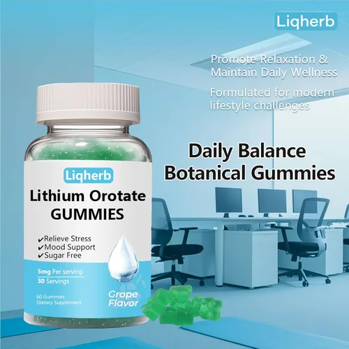 Miniatura 3 de Gomitas de Orotate de litio de 5 mg para apoyo del estado de ánimo y manejo del estrés, veganas, sin azúcar, sin OMG, sin gluten, sabor a uva, 60