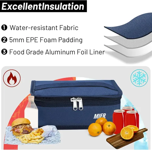 Miniatura 6 de MIER Lonchera pequeña para niños y adultos, compacta con aislamiento, mini hielera térmica portátil para viajes de trabajo, escuela, color azul Azul