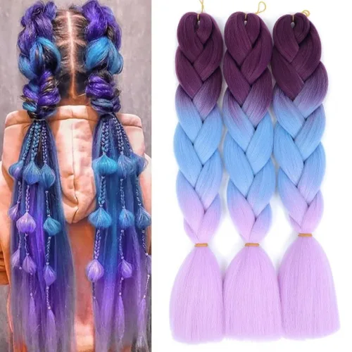 Miniatura 14 de Cabello trenzado jumbo para mujer, mezcla de extensiones de cabello de cuatro colores para trenzar, 24 pulgadas, colores arcoíris, fibra sintética