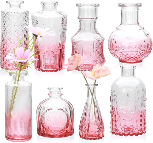 Miniatura 17 de Juego de jarrones de flores negros, jarrón de cristal a granel juego de 8, mini jarrones de sabor artístico y cultural para decoración de oficina