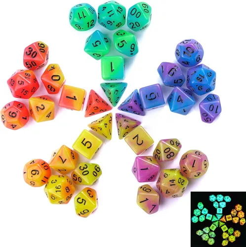 Miniatura 21 de 5 juegos de dados DND, juego de dados poliédricos (35 piezas) con bolsa de troquel de cuero, juego de troqueles D&D para juegos de mesa RPG