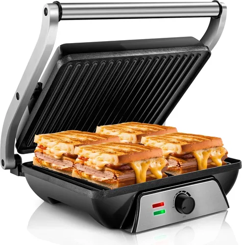 Miniatura 8 de SUSTEAS Panini Press Sandwichera y parrilla eléctrica para interiores con ajuste de temperatura y tiempo, rejillas antiadherentes fáciles