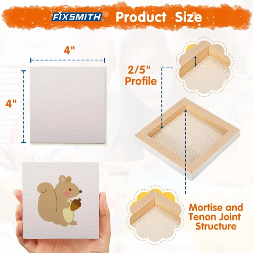 Miniatura 2 de FIXSMITH Mini Lienzo Estirado para Pintura - Paquete de 24, 4 x 4 Pulgadas, Perfil de 2/5", Lienzos Cuadrados Pequeños, Lienzo en Blanco 100%