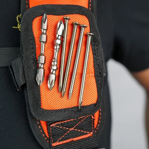 Miniatura 6 de MELOTOUGH Tirantes Magnéticos para Cinturón de Herramientas con Pulsera Magnética de Muñeca para Cinturón de Trabajo Tirantes Acolchados de Naranja