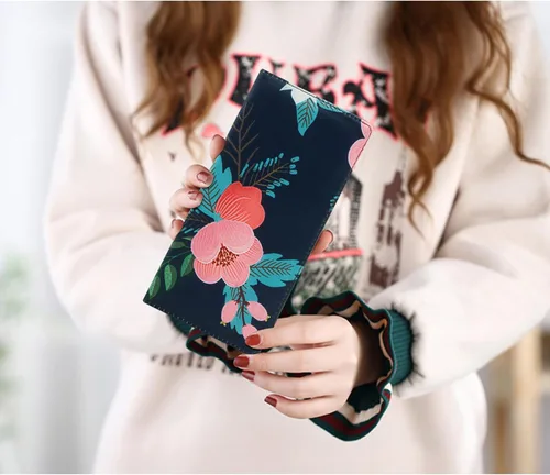 Miniatura 12 de HUA ANGEL Billetera para mujer, ultra delgada y delgada, con bloqueo RFID, tarjetero de crédito, doble embrague, carteras largas, regalo para A-ámbar