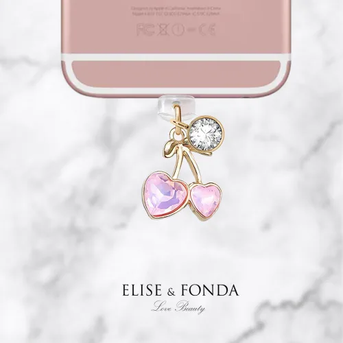 Miniatura 3 de ELISE & FONDA CP663 Puerto de carga USB Anti polvo Plug Little Crystal Cherry Phone Charm para iPhone 14/13/12/11/XS MAX/XR/X/8 Plus/7/6S/8/SE iPad