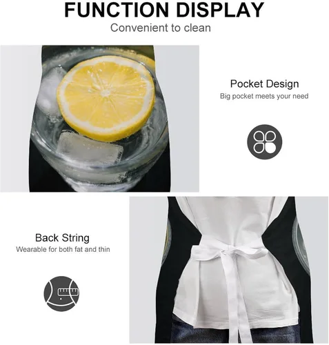 Miniatura 6 de MUSM Apron for Adults - 27.6 X 31.5 Inch, Heavy-Duty Polyester Aprons with Two Large Pockets, Waterproof Lemon And Cup Kitchen Apron for Cooking