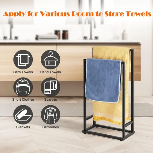 Miniatura 4 de Toalleros independientes de 2 niveles para toallas pequeños para baño, color negro mate, de acero inoxidable, toallero industrial para toallas
