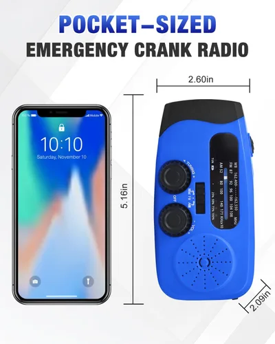 Miniatura 7 de Radio de emergencia con manivela Emgykit - Radio de emergencia solar con manivela manual AM/FM/NOAA de 2000mAh/7400mWh con 3 linternas LED, función