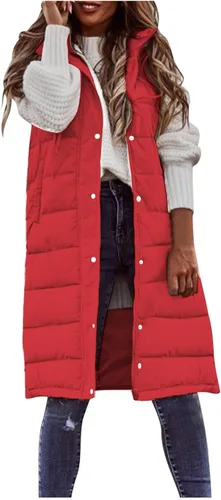Miniatura 12 de Chaleco largo para mujer, sin mangas, acolchado, con cremallera, capucha, abrigo de invierno cálido, ligero, con bolsillos