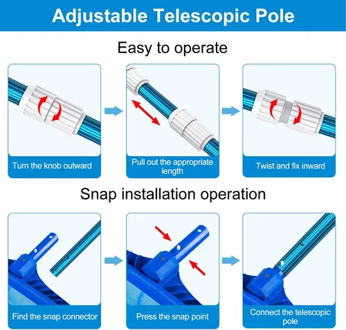 Miniatura 5 de CKE Poste telescópico de aluminio azul mejorado de 15 pies de grosor de 0.051 in, ajustable de 3 piezas ampliables, fijar redes de desnatador
