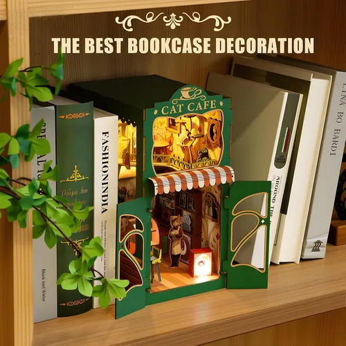 Miniatura 5 de Kit de Rincón de Libros, Kit de Casa en Miniatura DIY para Adultos, Adolescentes y Principiantes, Casa de Muñecas Booknook Café de Gatos Casa Café