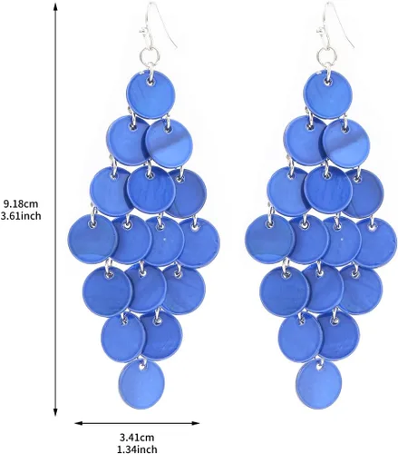 Miniatura 4 de Aretes colgantes en capas con cuentas de disco hechos a mano, multicolor, naranja, rojo, azul, para mujer