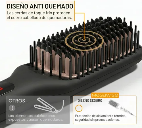 Miniatura 7 de MEGAWISE Cepillo alisador de pelo iónico Pro Ceramic para salón en casa, cepillo alisador con tecnología de calefacción de 20 segundos, apagado