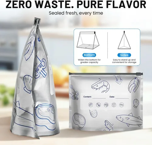 Miniatura 5 de 2026 Nuevas Bolsas de Almacenamiento Sellables de Aluminio Reutilizables, Bolsas de Zipper de Vacío Reajustables con Etiqueta y Cierre