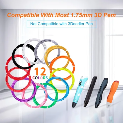 Miniatura 5 de Recargas de filamento para bolígrafo 3D Kretrum 12 colores Compatible con SCRIB3D MYNT3D PIKA3D Bolígrafo 3D para niños Cada color 3.05 metros