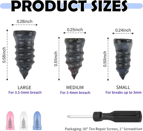 Miniatura 2 de 30PCS Tire Plugs Kit,Professional Tire Repair Rubber Nail Kit with 3 Sizes for Car/SUV/Truck Emergency Repair,Fast Self-Service Screw in Tires Plugs