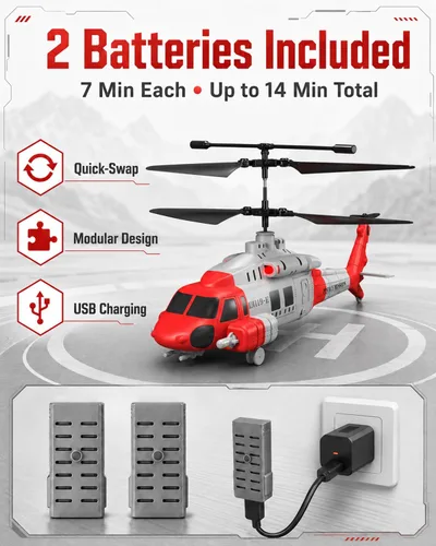 Miniatura 7 de Helicóptero RC del ejército con 10 misiles, helicóptero de control remoto LM19-E de 2.4 GHz para principiantes y adultos, juguete de helicóptero Rojo