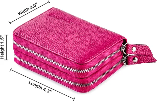 Miniatura 5 de KALMOR Billeteras de piel para mujer, con doble cremallera, con bloqueo RFID y bolsillo para monedas, 4. 25 x 3. 0 x 1.5