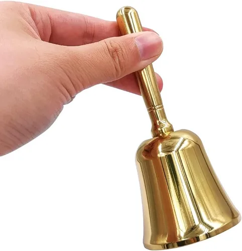 Miniatura 5 de Hourwof Campana de llamada de mano fuerte, campana de cena de latón macizo Campana de servicio Campana de entrenamiento para mascotas, cascabel