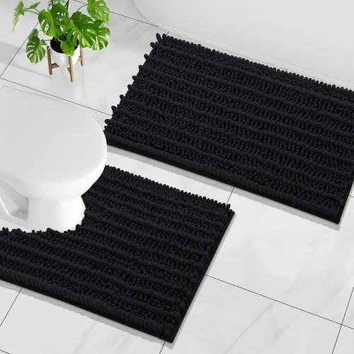 Miniatura 29 de Arotive Juego de 2 alfombras de baño de felpilla de lujo, extra suaves, absorbentes, peludas y alfombras de baño de contorno en forma de U