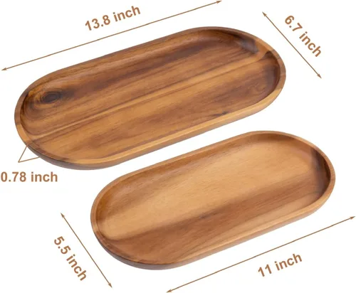 Miniatura 2 de VieWood Bandejas de madera de acacia, juego de 2 bandejas para servir para decoración del hogar, tabla de servir de madera para frutas, cupcakes