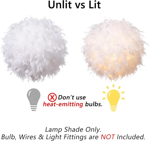 Miniatura 2 de Waneway Sombra de lámpara de 40 cm con diseño de plumas para lámpara colgante de techo, pantalla de lámpara para lámpara de mesa y de pie para sala
