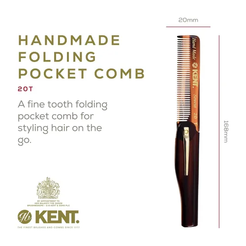 Miniatura 3 de Kent 20T - Peine de bolsillo plegable hecho a mano para hombres, peine alisador de pelo de dientes finos para el cuidado diario del cabello, barba