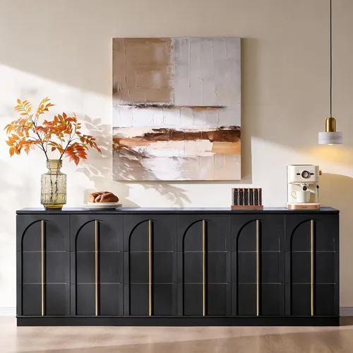 Miniatura 12 de ACCOHOHO Armario buffet con almacenamiento y puertas arqueadas, aparador de madera de 63 pulgadas con estante ajustable, modernas mesas de café