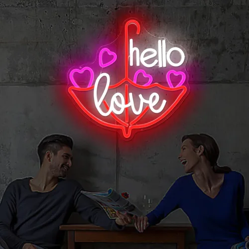 Miniatura 5 de Letrero de neón para el día de San Valentín, luz LED de neón regulable con texto en inglés «Hello Love» para decoración de pared, letrero de neón