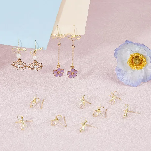 Miniatura 4 de SUPERFINDINGS 24 aretes de tuerca con lazo de latón, aretes dorados con lazo y 40 tuercas de plástico para hacer joyas
