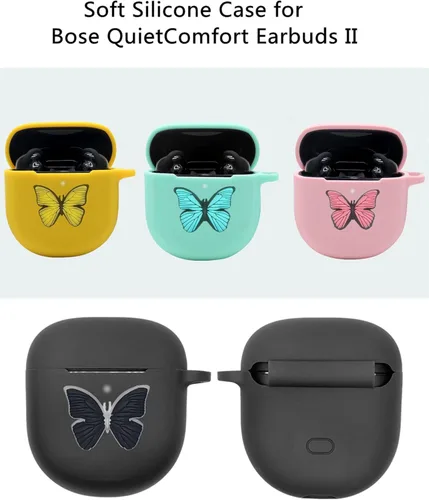 Miniatura 4 de Funda para auriculares Bose QuietComfort II 2022, lindo dije de mariposa de dibujos animados de silicona suave para mujeres, niñas y hombres, Negro