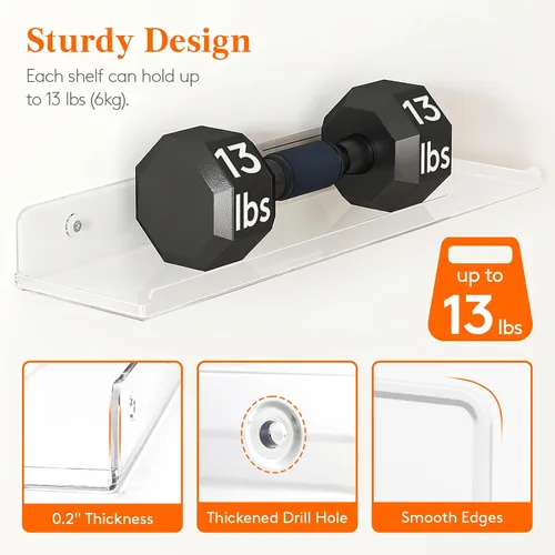 Miniatura 3 de Lifewit Estantes flotantes para pared, paquete de 8 estantes acrílicos transparentes de 15 pulgadas, decoración de habitación