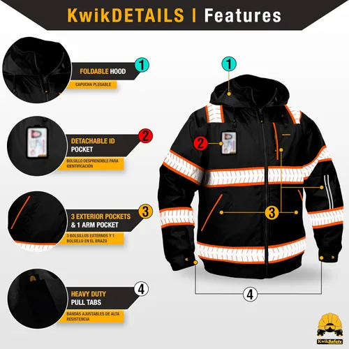 Miniatura 3 de KwikSafety Chaquetas reflectantes Bombarderos de trabajo de alta visibilidad aislados para hombre Amarillo, Naranja, Multicolor